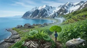 Huge burdock leaves on Sakhalin Island