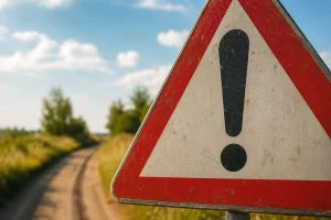 Experience — a warning road sign as a signal to stop, notice danger and not go blindly