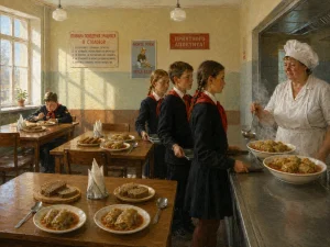 Голубцы — школьная столовая с порциями на столе как наглядный пример для статистики